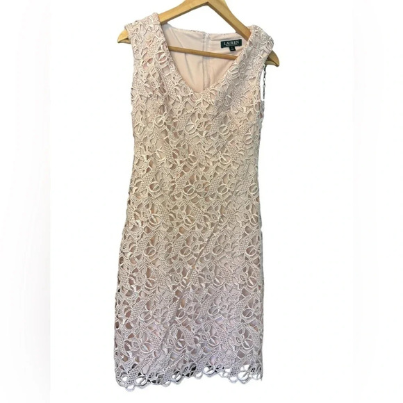 Lauren Ralph Lauren Blush Pink Lace Cut Out Scoop Neck Cap Sleeve Dress Size 2 - Picture 2 of 5